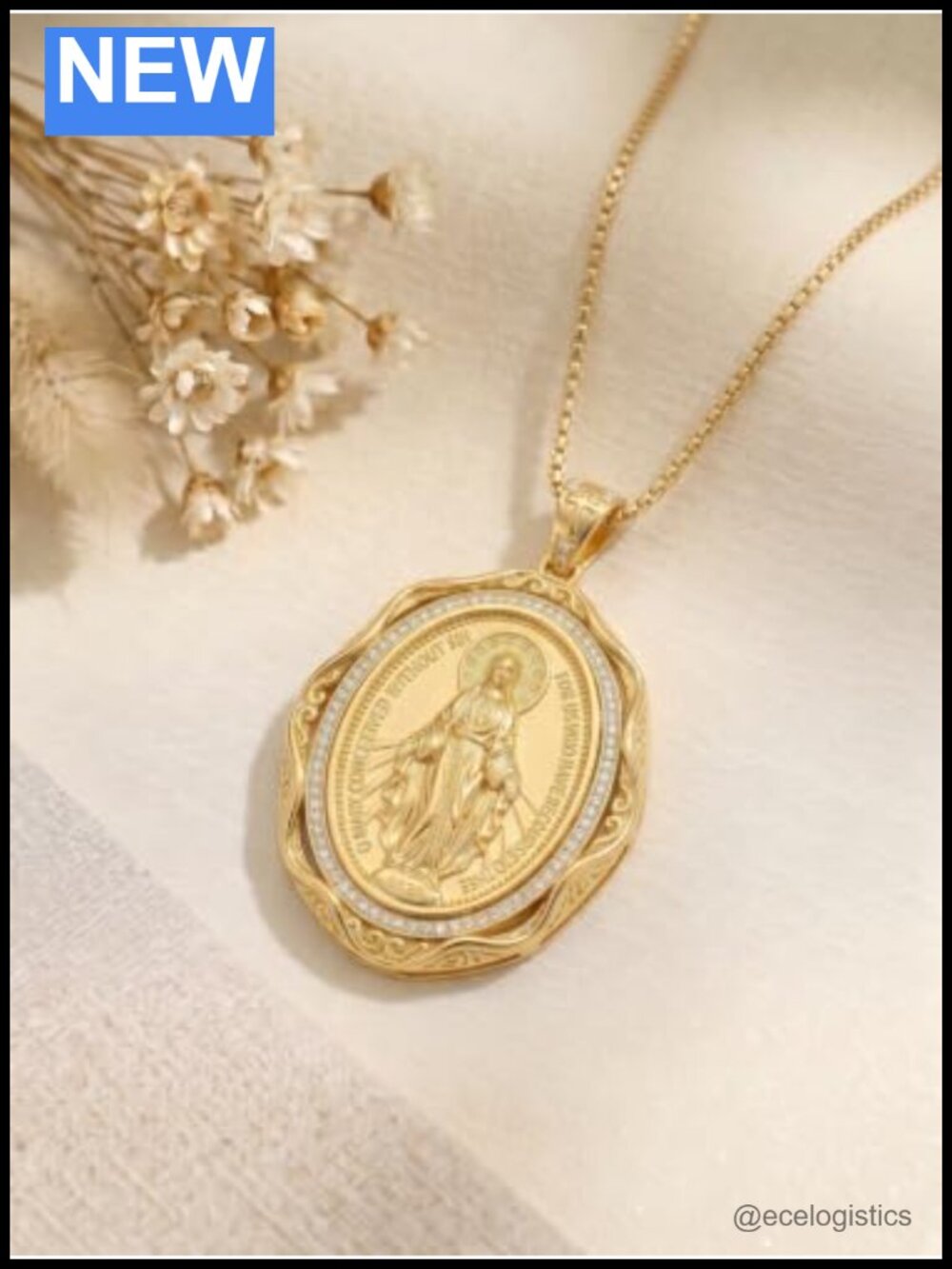 925 Sterling Silver Virgin Mary Necklace Gold Plated Miraculous Medal Pendant - Picture 4 of 6